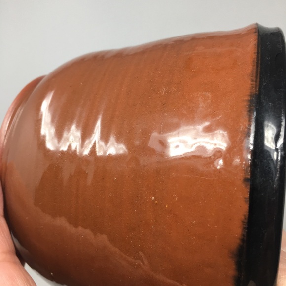 Hand Thrown Earthenware Ceramic Red Black Rimmed Bowl Cachepot Vase Planter - Picture 10 of 16